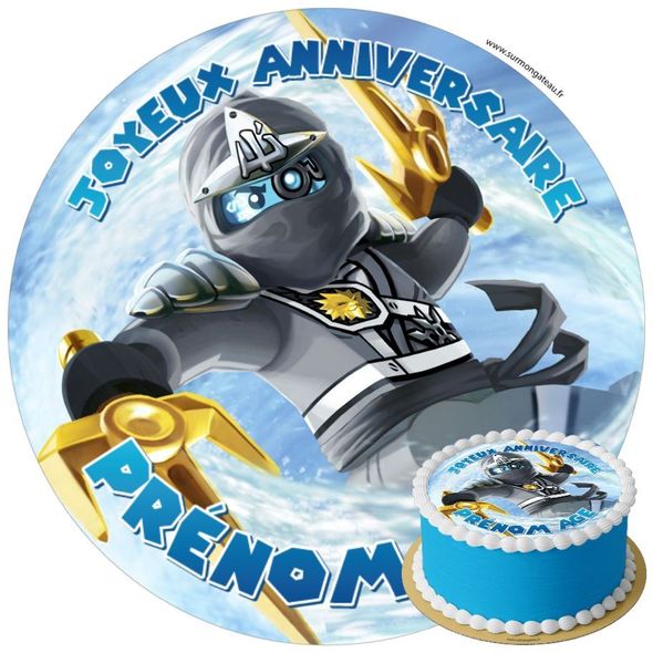 Décoration gâteau anniversaire Ninjago Zane disque sucre