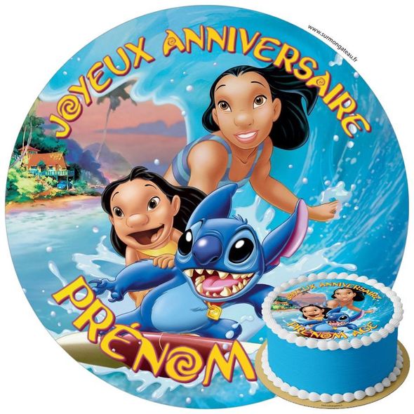 Décoration gâteau anniversaire Lilo et Stitch disque sucre