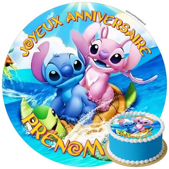 Décoration gâteau anniversaire Stitch & Angel disque sucre