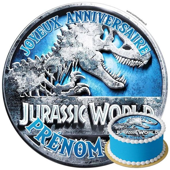 Décoration gâteau anniversaire Jurassic World disque sucre