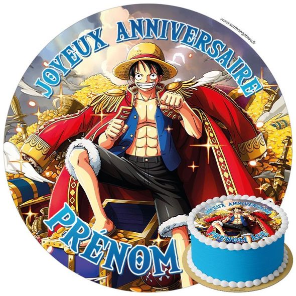 Décoration gâteau anniversaire One Piece Luffy disque sucre