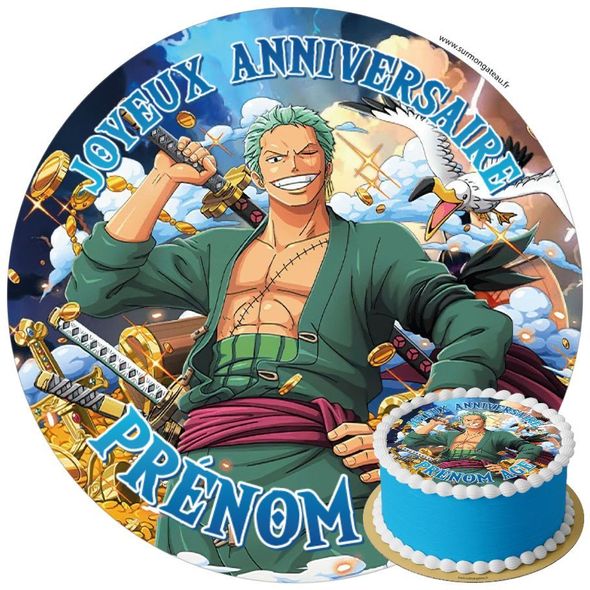 Décoration gâteau anniversaire One Piece Zoro disque sucre