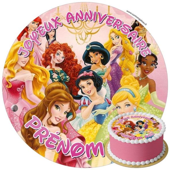 Décoration gâteau anniversaire Princesses Disney disque sucre