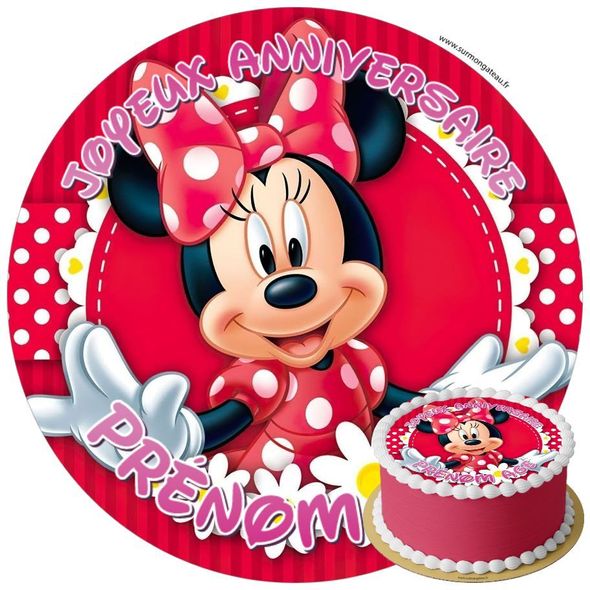 Décoration gâteau anniversaire Minnie Mouse Disney disque sucre