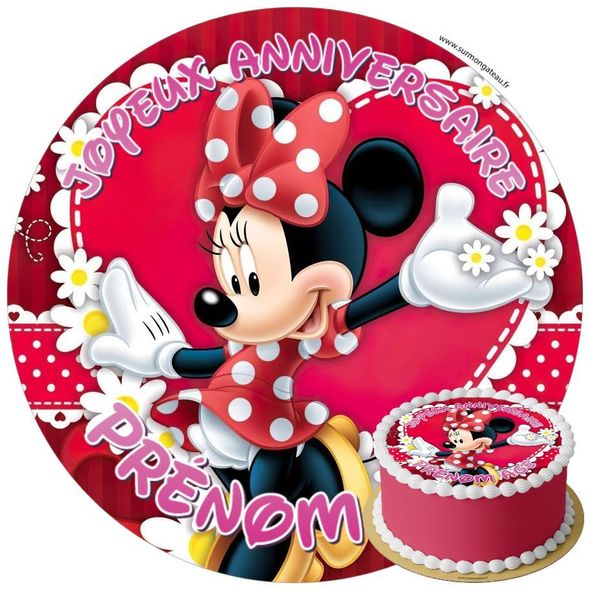 Décoration gâteau anniversaire Minnie Mouse Disney disque sucre