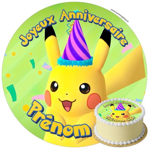 Décoration gâteau anniversaire Pokémon Pikachu disque sucre