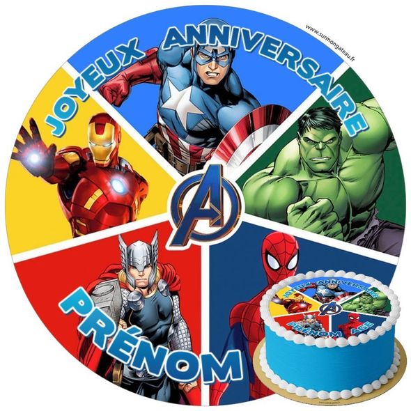 Décoration gâteau anniversaire Avengers disque sucre