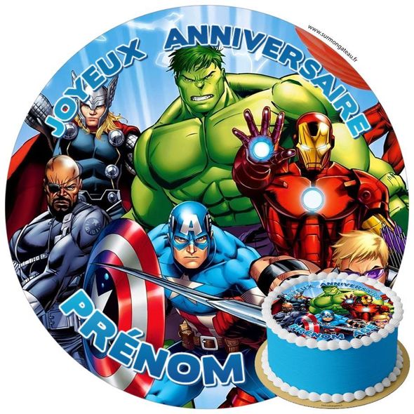 Décoration gâteau anniversaire Avengers disque sucre