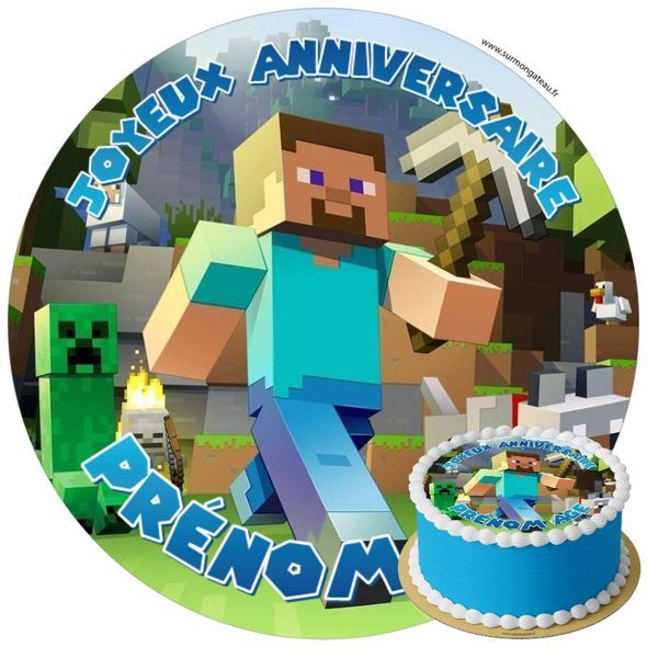 Décoration gâteau anniversaire Minecraft  disque sucre