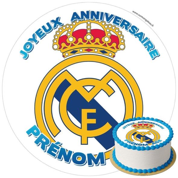 Décoration gâteau anniversaire Real Madrid disque sucre