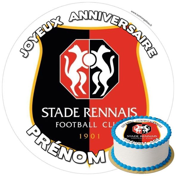 Décoration gâteau anniversaire Stade Rennais disque sucre