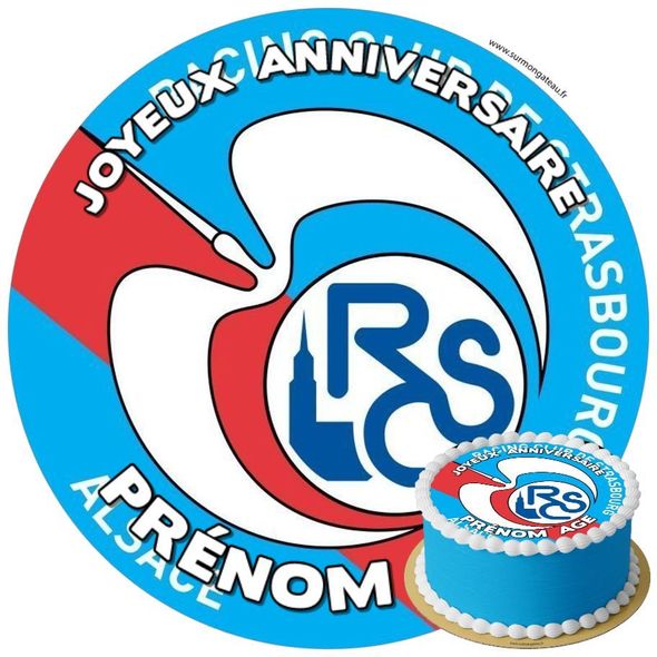 Décoration gâteau anniversaire RC Strasbourg disque sucre