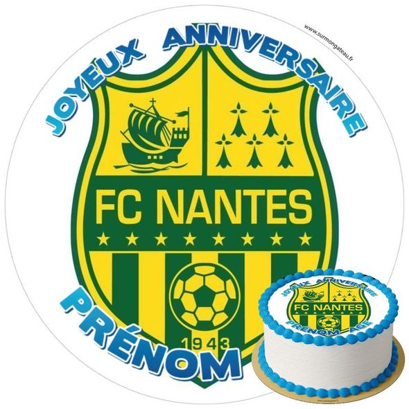 Décoration gâteau anniversaire FC Nantes disque sucre