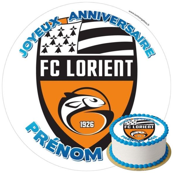 Décoration gâteau anniversaire FC Lorient disque sucre