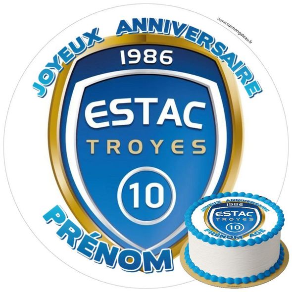 Décoration gâteau anniversaire ESTAC Troyes Foot disque sucre