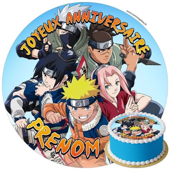 Décoration gâteau anniversaire Naruto disque sucre