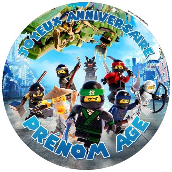 Décoration gâteau personnalisé Lego Ninjago disque sucre