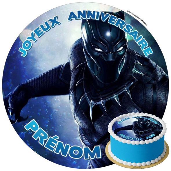 Décoration gâteau anniversaire Black Panther disque sucre