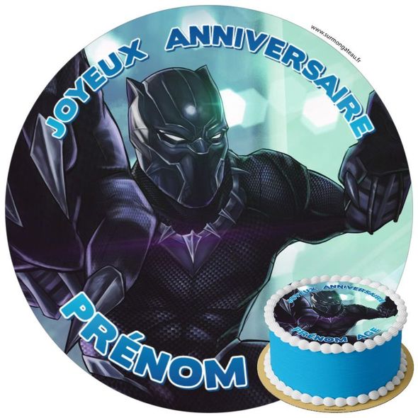 Décoration gâteau anniversaire Black Panther disque sucre