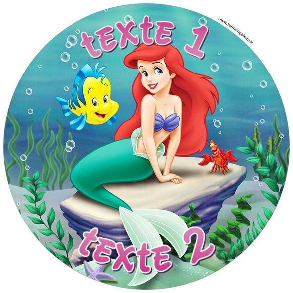 Disque sucre décoration comestible gâteau Ariel la petite Sirène