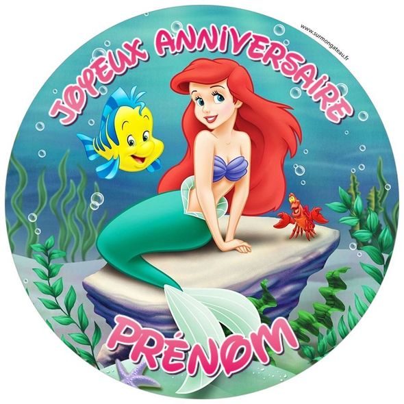 Décoration gâteau personnalisé Ariel la petite Sirène disque sucre