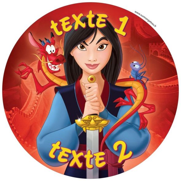 Disque sucre décoration comestible gâteau Mulan