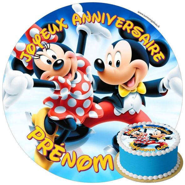 Décoration gâteau anniversaire Mickey et Minnie disque sucre