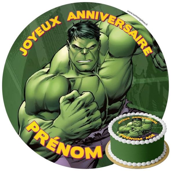 Décoration gâteau anniversaire Hulk disque sucre