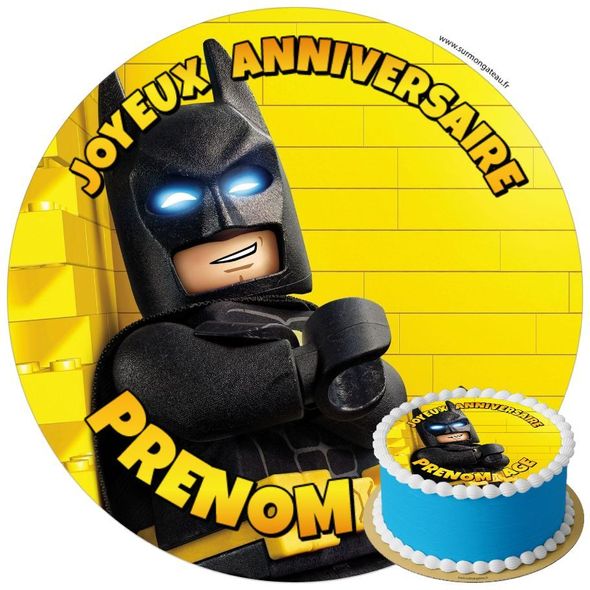 Décoration gâteau anniversaire Lego Batman disque sucre