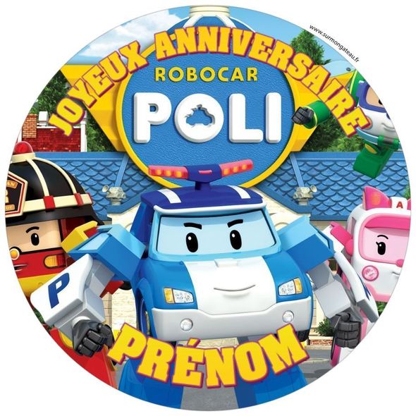 Décoration gâteau personnalisé Robocar Poli disque sucre