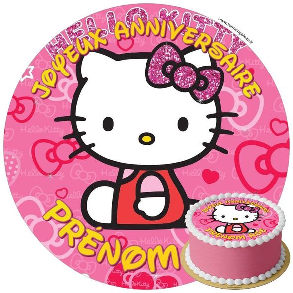 Décoration gâteau anniversaire Hello Kitty disque sucre