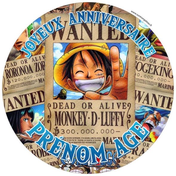 Décoration gâteau personnalisé One Piece disque sucre