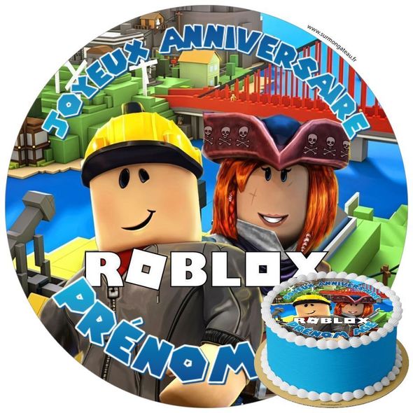 Décoration gâteau anniversaire Roblox disque sucre