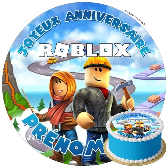 Décoration gâteau anniversaire Roblox disque sucre