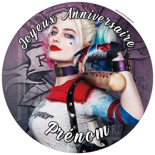 Décoration gâteau personnalisé Harley Quinn disque sucre