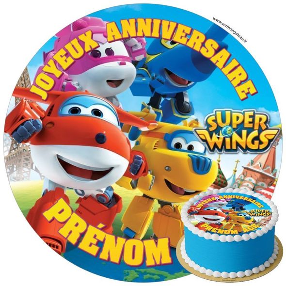 Décoration gâteau anniversaire Super Wings disque sucre