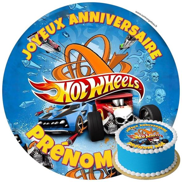 Décoration gâteau anniversaire Hot Wheels disque sucre