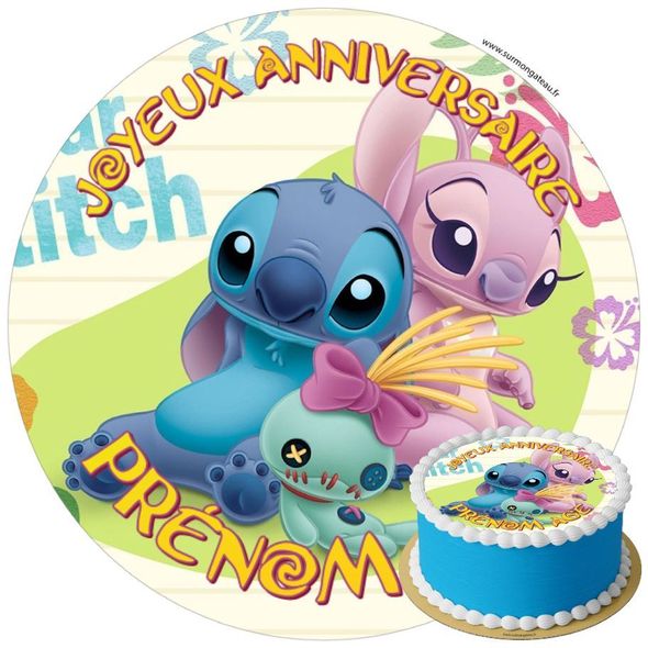 Décoration gâteau anniversaire Stitch disque sucre