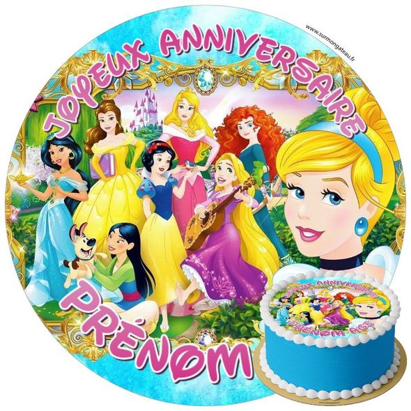 Décoration gâteau anniversaire Princesses Disney disque sucre