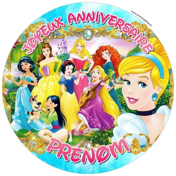 Décoration gâteau personnalisé Princesses Disney disque sucre