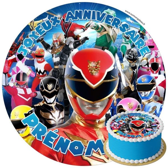 Décoration gâteau anniversaire Power Rangers disque sucre