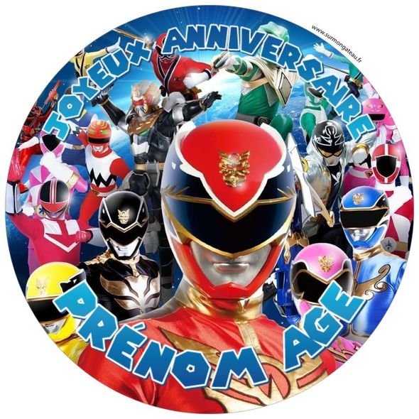 Décoration gâteau personnalisé Power Rangers disque sucre