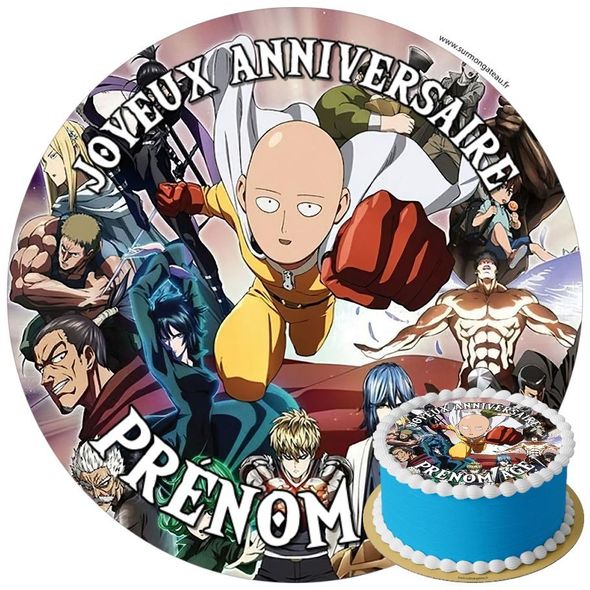 Décoration gâteau anniversaire One Punch Man disque sucre