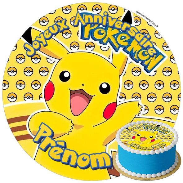 Décoration gâteau anniversaire  Pikachu disque sucre