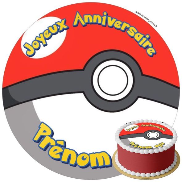 Décoration gâteau anniversaire Pokémon Pokéball disque sucre