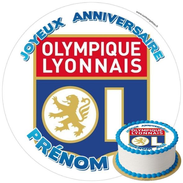 Décoration gâteau anniversaire OL Olympique lyonnais disque sucre