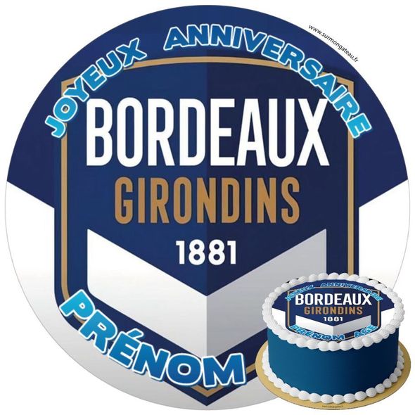 Décoration gâteau anniversaire Girondins de Bordeaux disque sucre