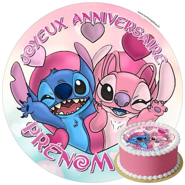 Décoration gâteau anniversaire Stitch et Angel disque sucre