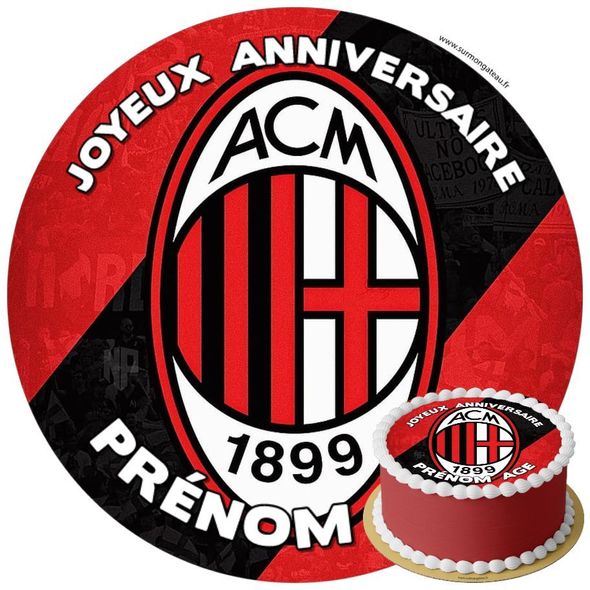 Décoration gâteau anniversaire AC Milan disque sucre