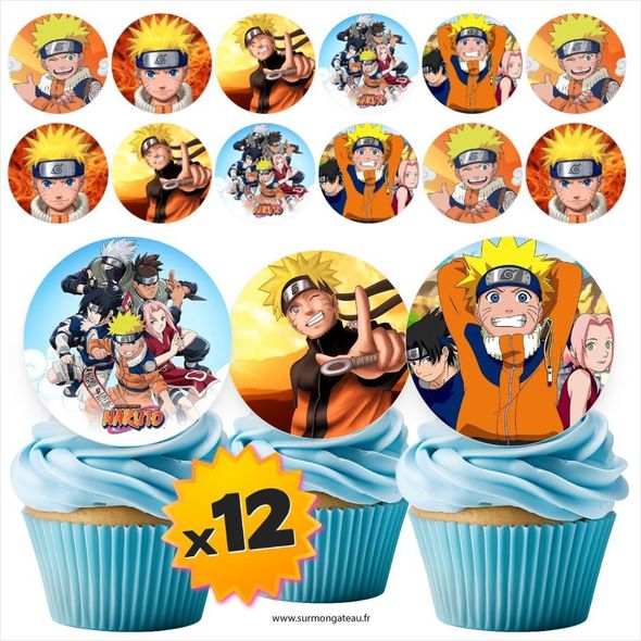 12 mini disques photos comestibles Naruto azyme sucre
